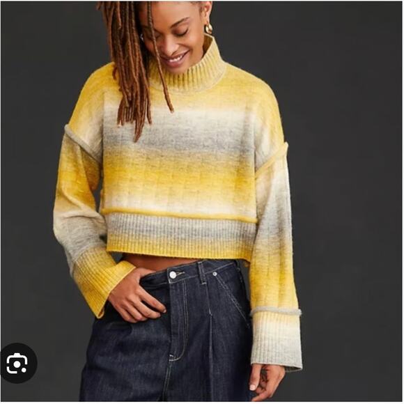 Anthropologie Pilcro Cropped Striped Mock Neck Sweater Ombre Knit Medium - Picture 1 of 9